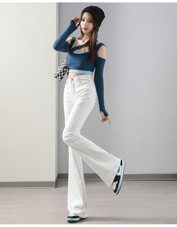 FrostFlair - Glockenhose Skinny White Pants