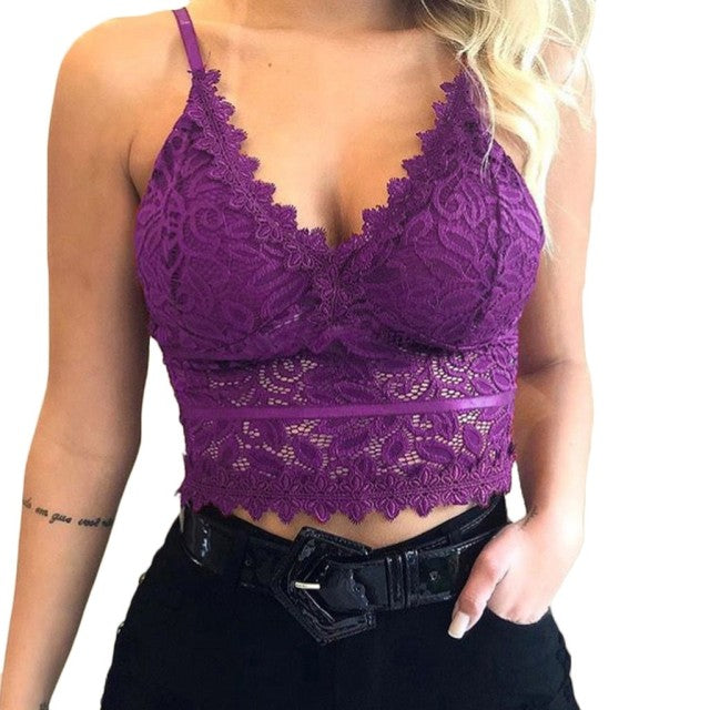 Bellesofie Exchange Deep V Lace Bralette Crop Top