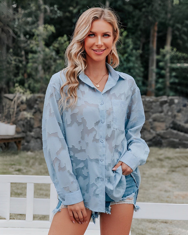 Ciara Spitze durchsichtig Button-Down-Bluse